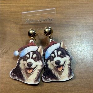Festive Dog Earrings with Santa Hat